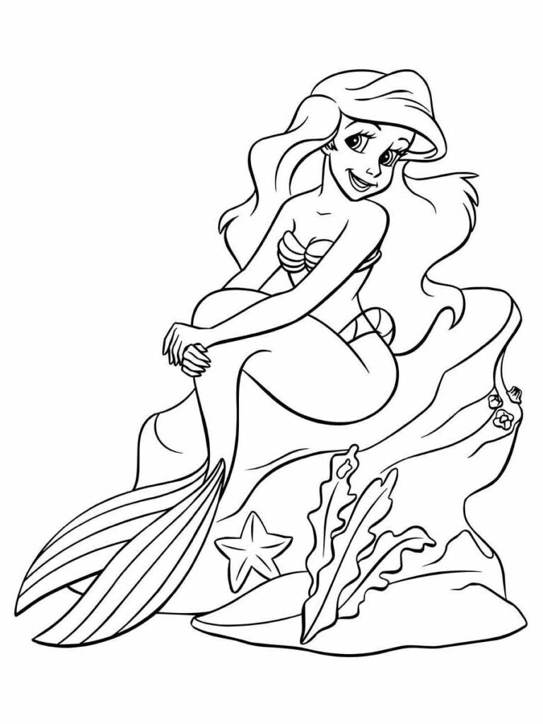 Desenhos da Ariel como uma sereia, em preto e branco, prontos para serem impressos e coloridos com as cores que você quiser...