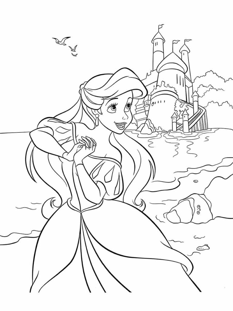 Uma imagem da Ariel para colorir e soltar a imaginação