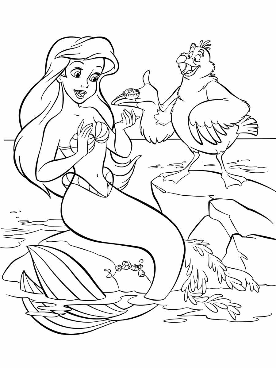 desenho de ariel e Scuttle para colorir