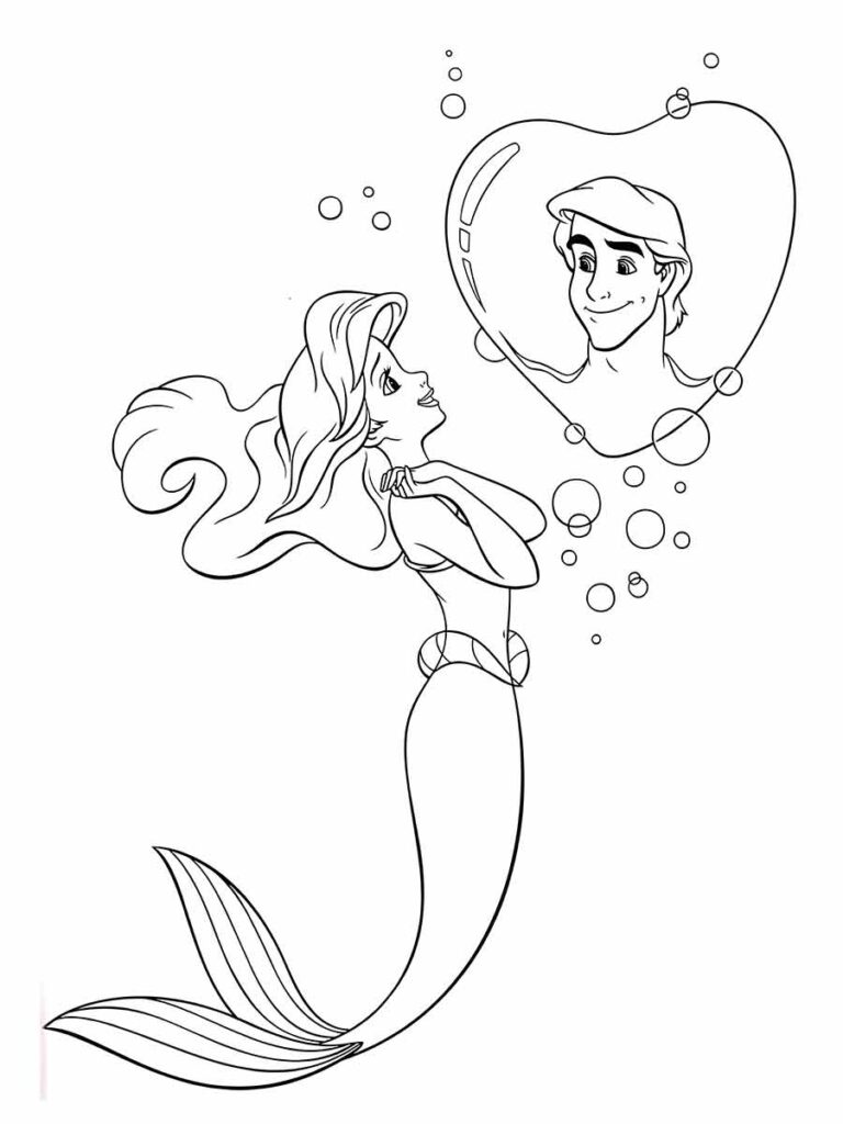 Desenho de Ariel pensando no seu Príncipe Eric