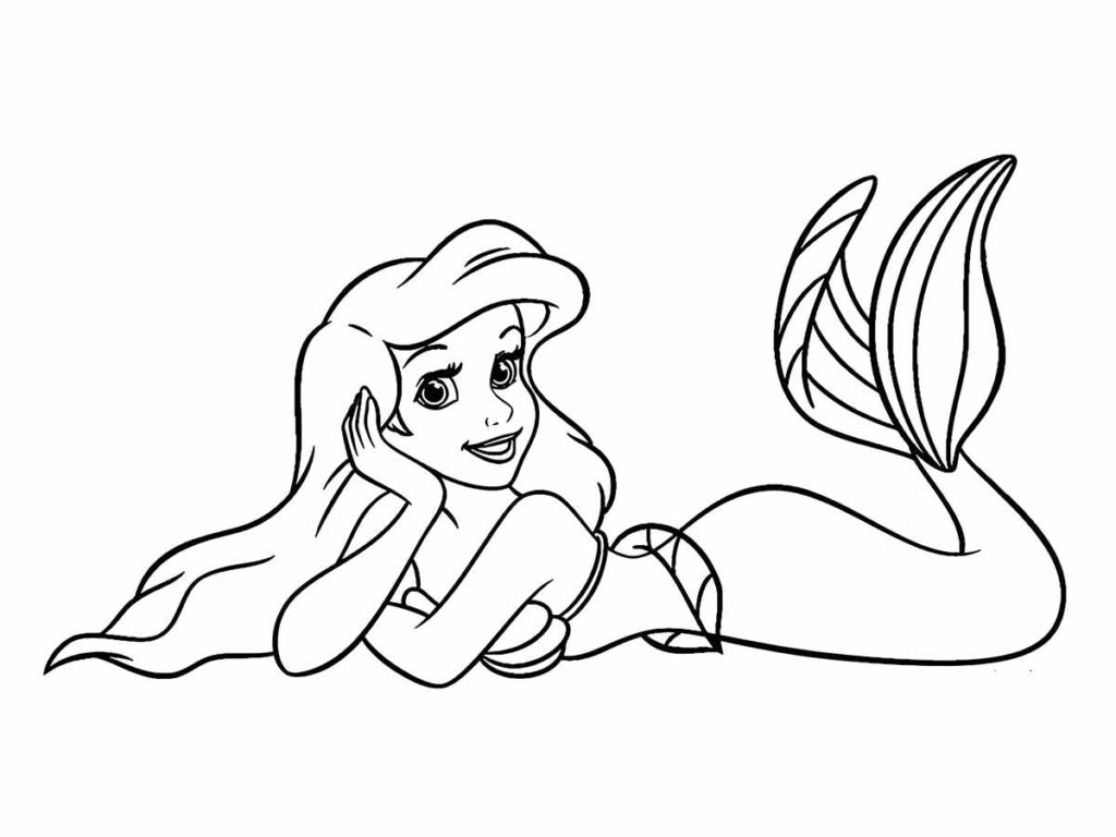 Desenho da Ariel, a protagonista do filme A Pequena Sereia, para colorir e se divertir...