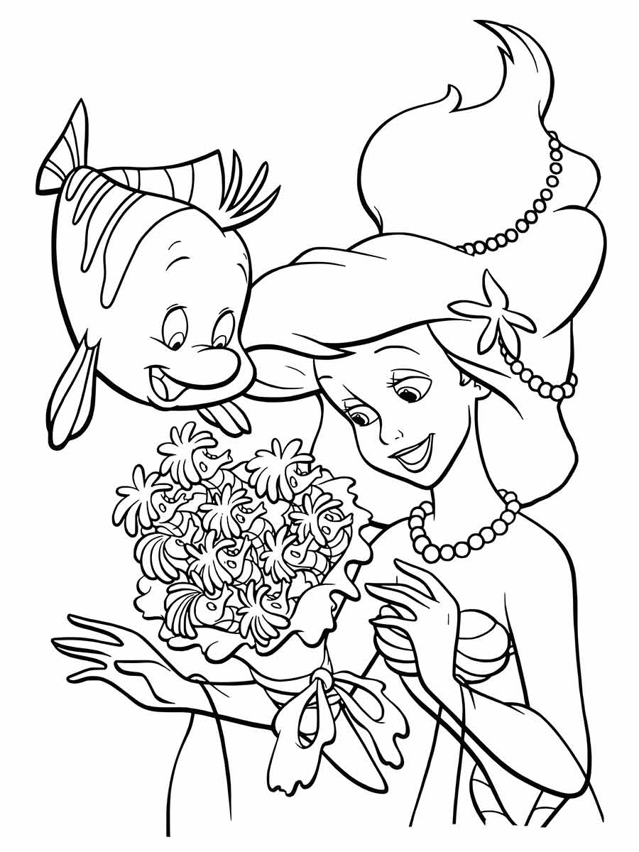 Desenhos para colorir de Ariel com bugue de flores