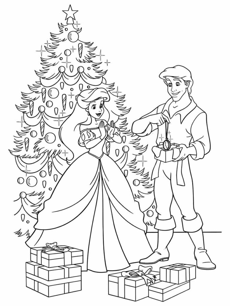 Desenho da Ariel e o Príncipe Eric, em uma festa de natal