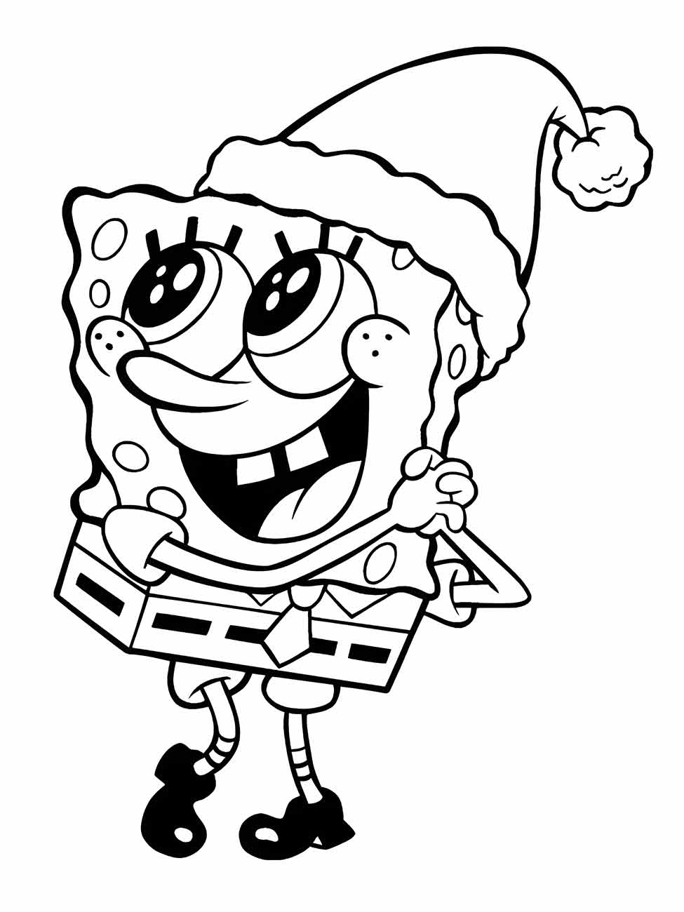 Bob Esponja com gorro do Papai Noel para colorir