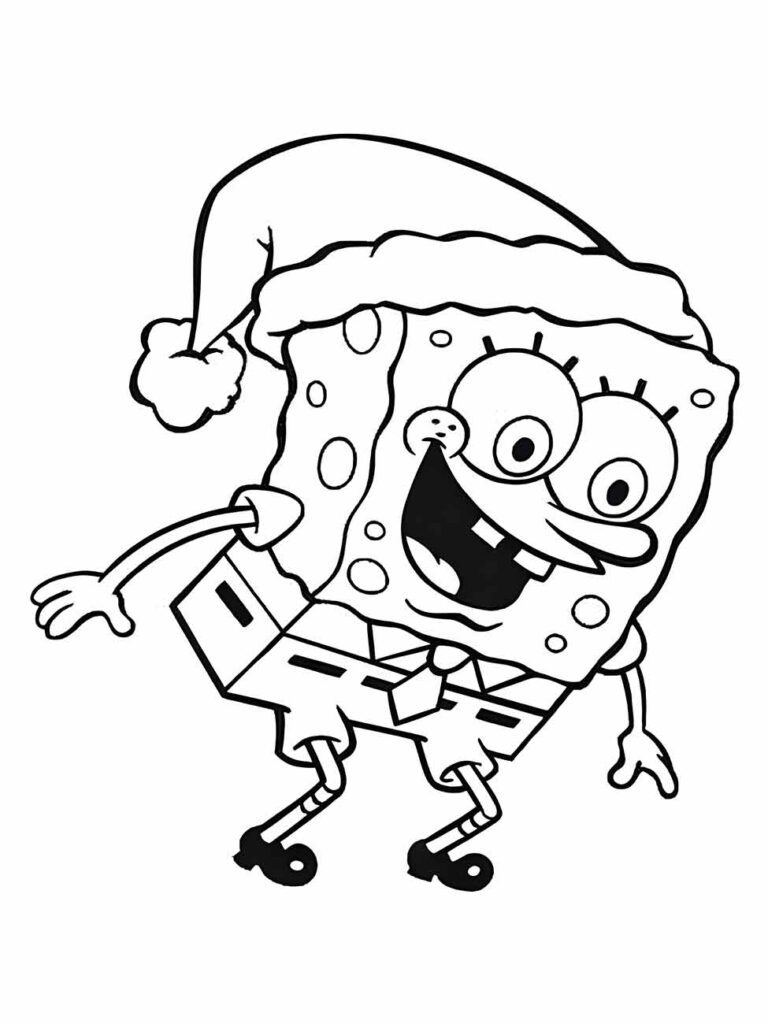 Bob Esponja com gorro do papai noel para colorir