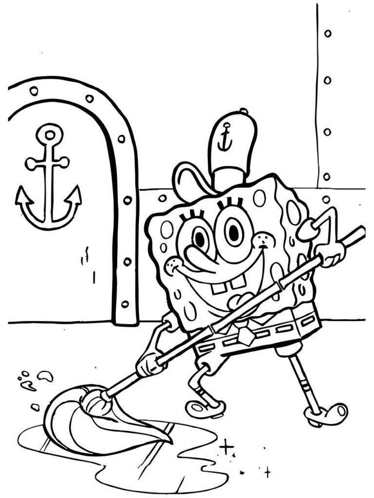 Bob Esponja fazendo limpeza para colorir