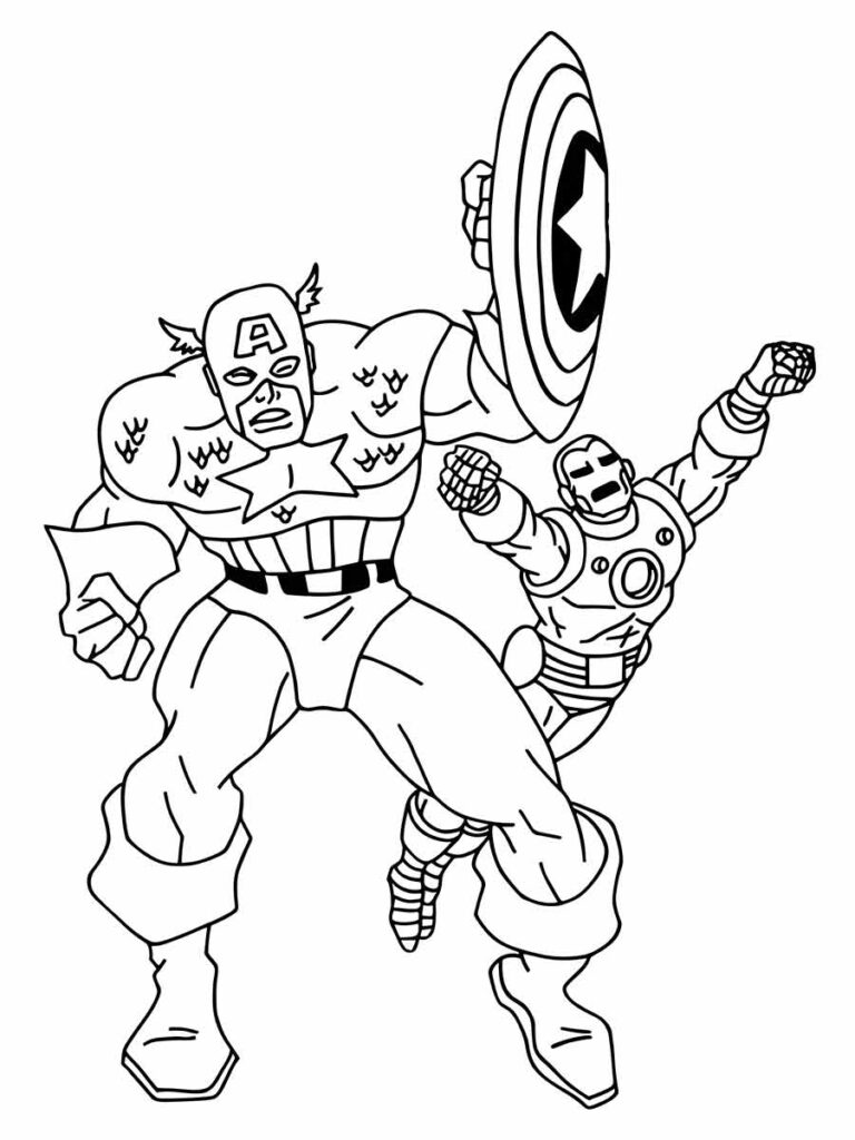 Desenho para colorir homem de ferro e capitão américa