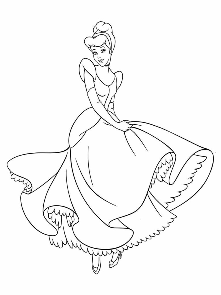 Desenho para colorir de Cinderela em um vestido elegante.