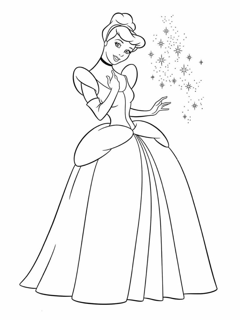 Desenho da Cinderela pronta para o baile para colorir.