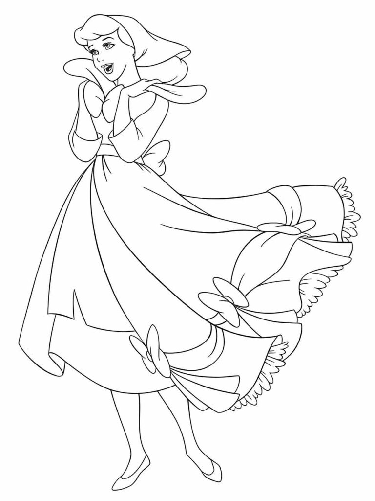 Desenho para colorir de Cinderela com vestido de baile.