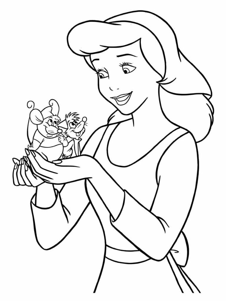 Desenhos para colorir da Princesa Cinderela com os Ratos