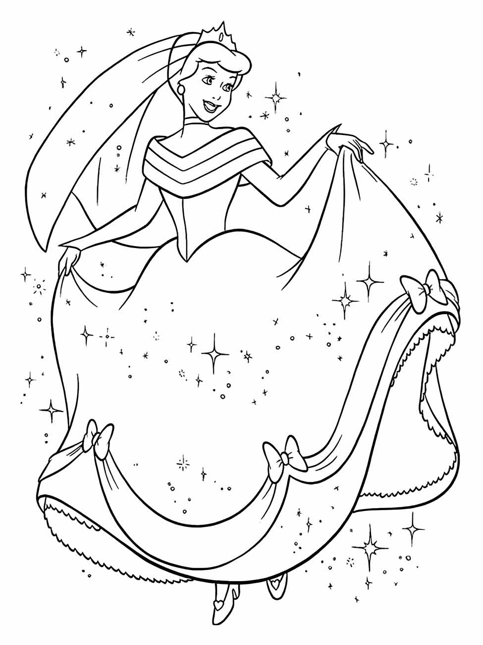 Desenho da Princesa Cinderela, personagem da Disney, para colorir