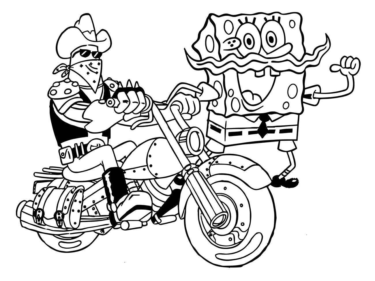 Bob Esponja para colorir e motocicleta