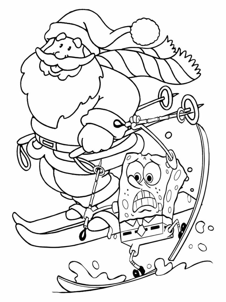 Bob Esponja com Papai Noel para colorir