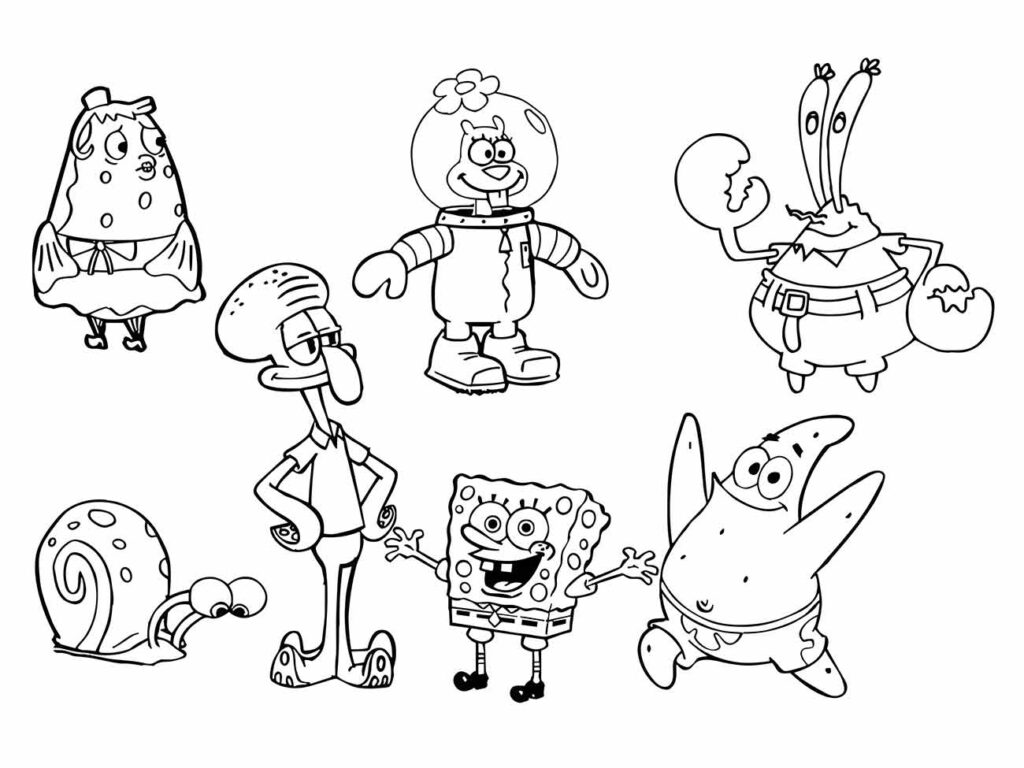 Bob Esponja com todos os personagens para colorir