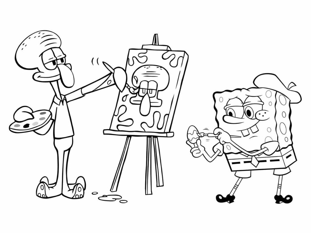 Bob Esponja e Lula Molusco para colorir