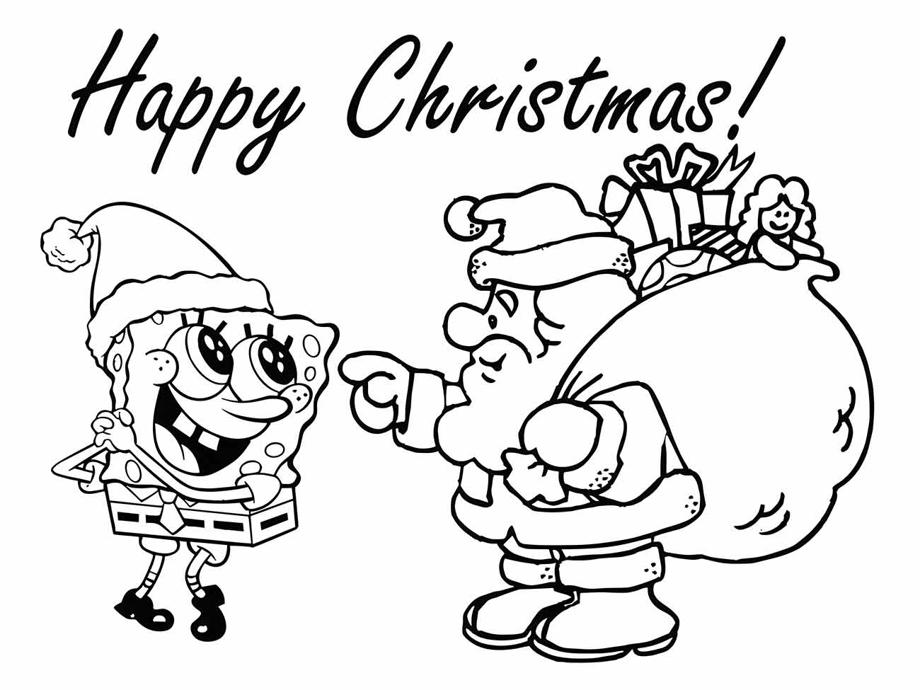 Bob Esponja e papai noel no Natal para colorir