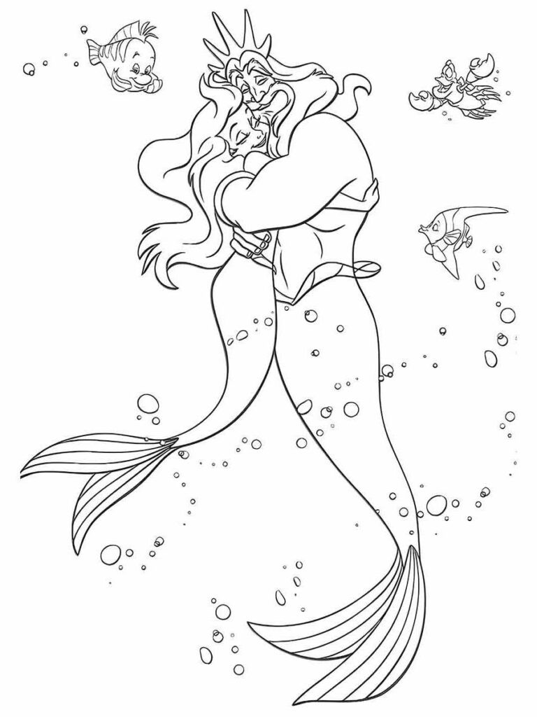 Desenho da Ariel, a princesa que é uma das filhas do rei dos mares, para colorir e se inspirar...