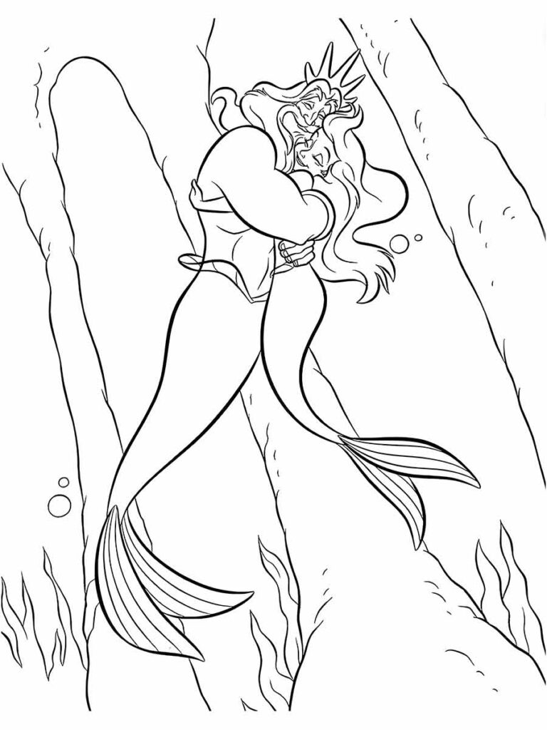 desenho da Ariel e o rei tritao para colorir