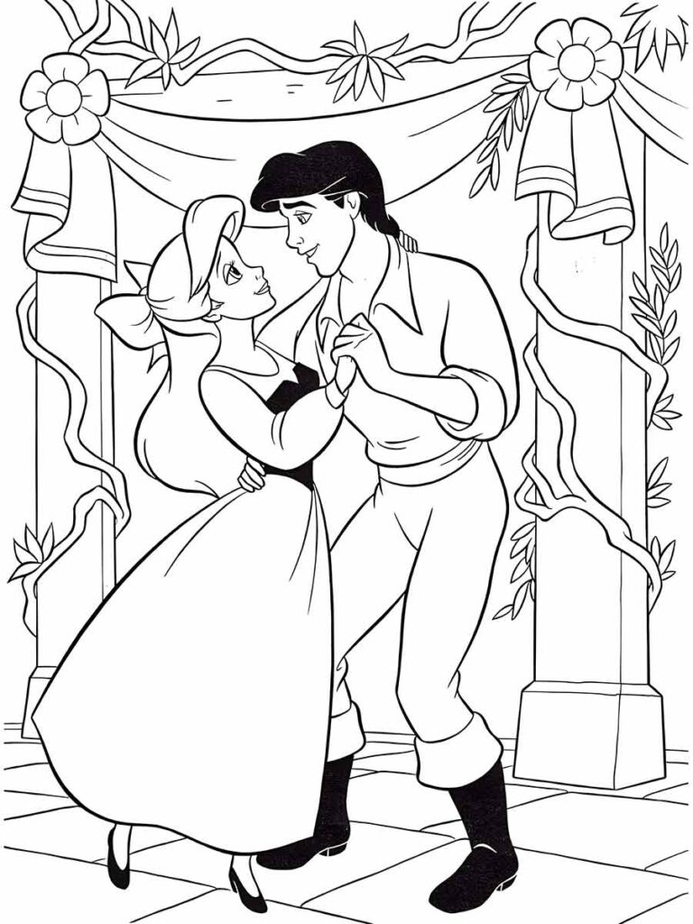 desenho para colorir da sereia ariel e seu principe