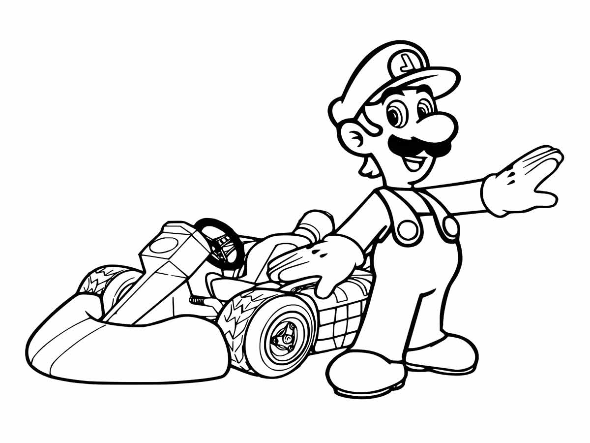 Desenho de Luigi no carro para colorir