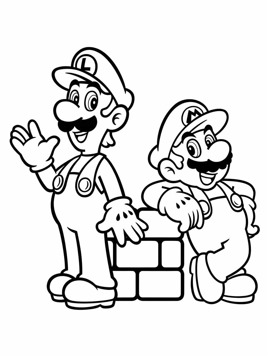 Desenho para colorir de Mario e Luigi.