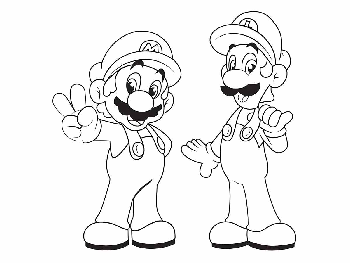 Desenho para colorir de Mario e Luigi, os irmãos encanadores.