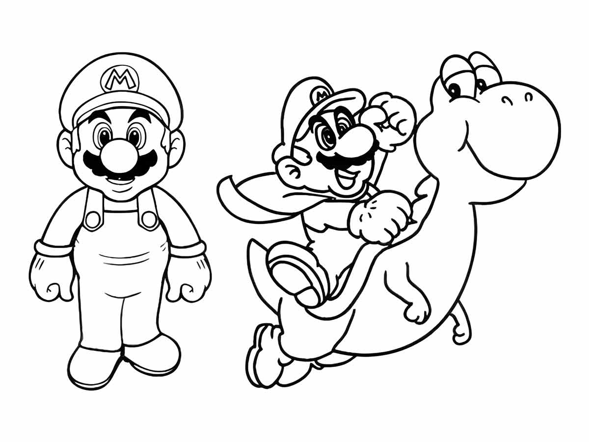 Desenho de Mario e Yoshi para colorir