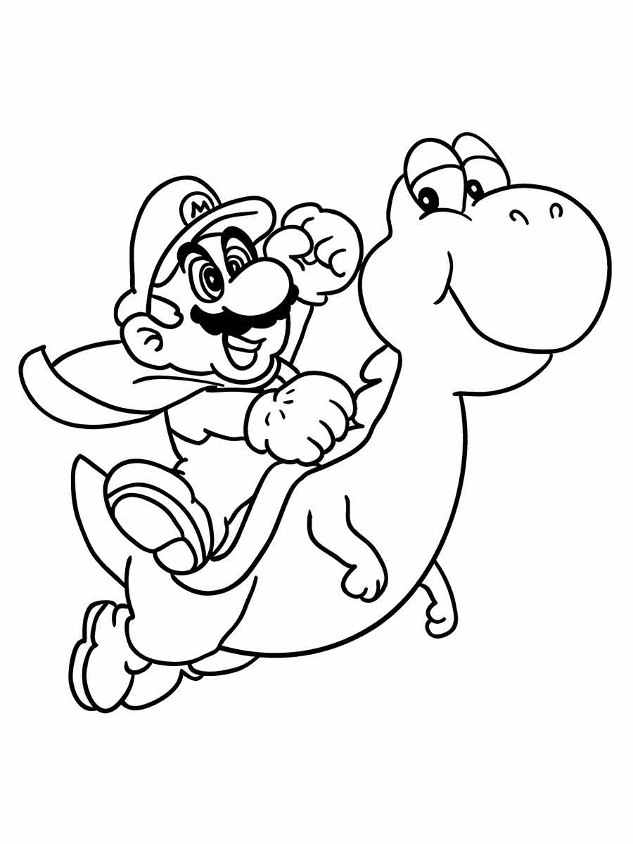 Desenhos de Mário e Yoshi para pintar