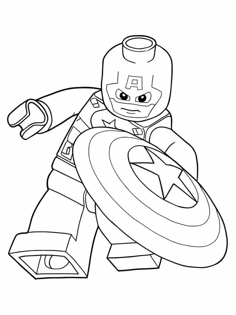 Desenho para colorir de Capitão América em formato de Lego.