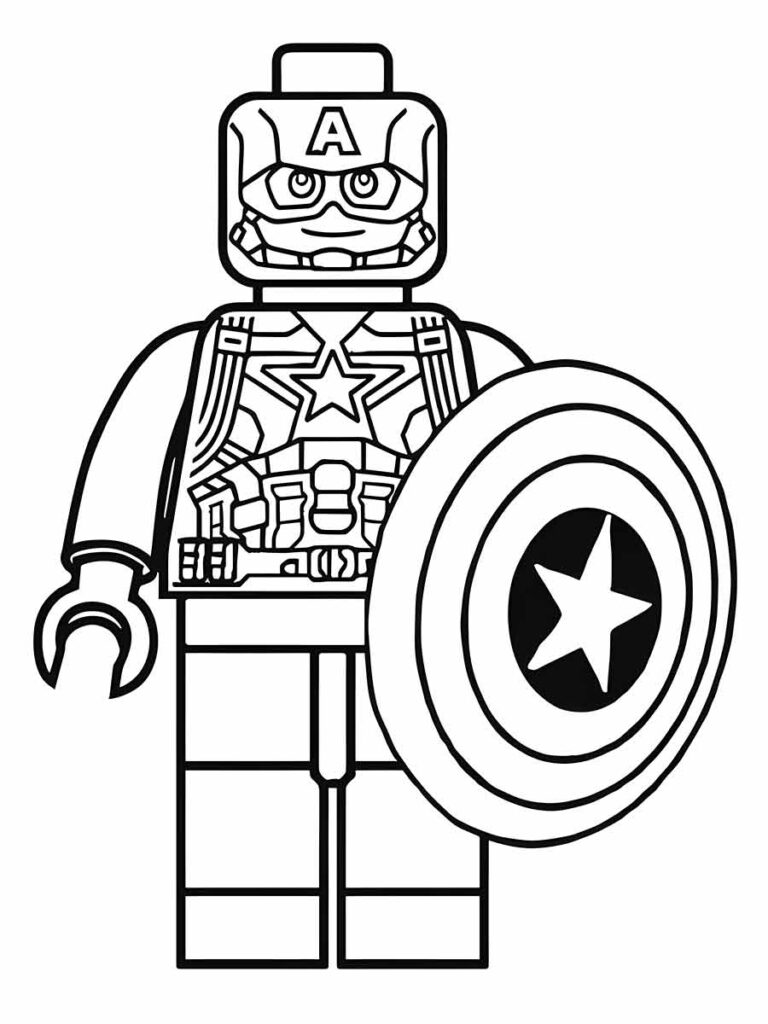 Desenho para colorir de um boneco Lego do Capitão América...