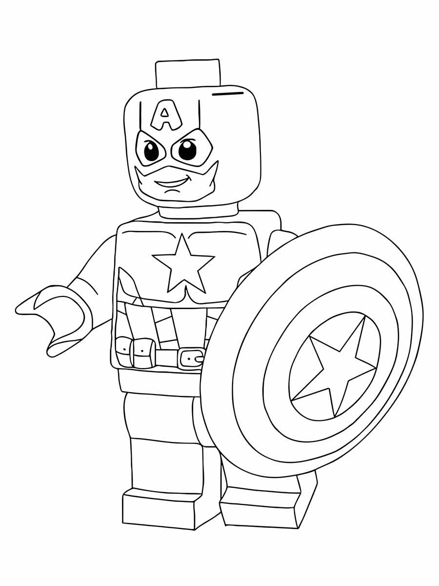 Desenho para colorir de um boneco Lego do Capitão América