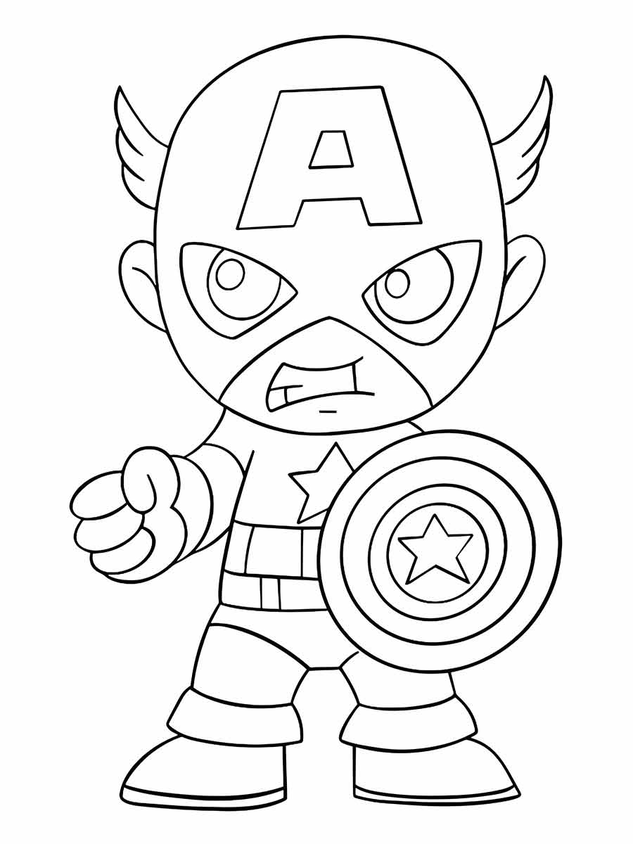 Desenho para colorir de Capitão América em estilo chibi