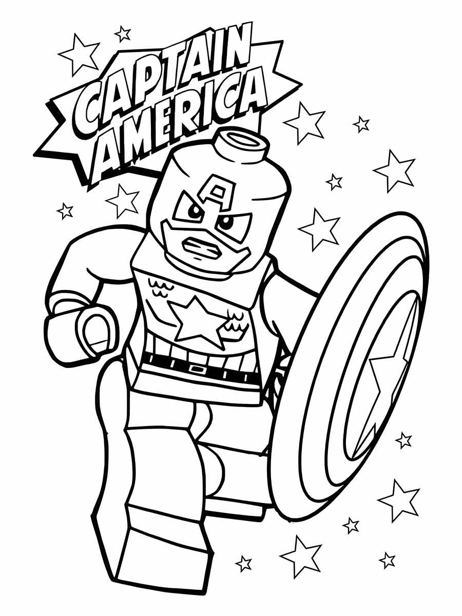 Desenho para colorir de Lego Capitão América correndo com seu escudo