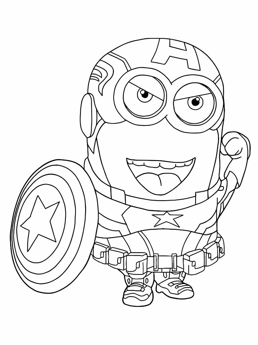 Desenho para colorir de um Minion vestido de Capitão América