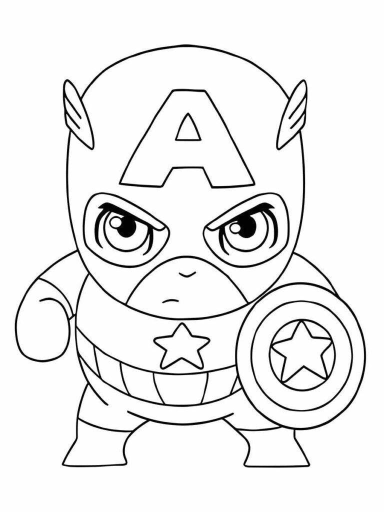 desenho do Capitão América para colorir, um super-herói com um escudo e uma estrela no peito