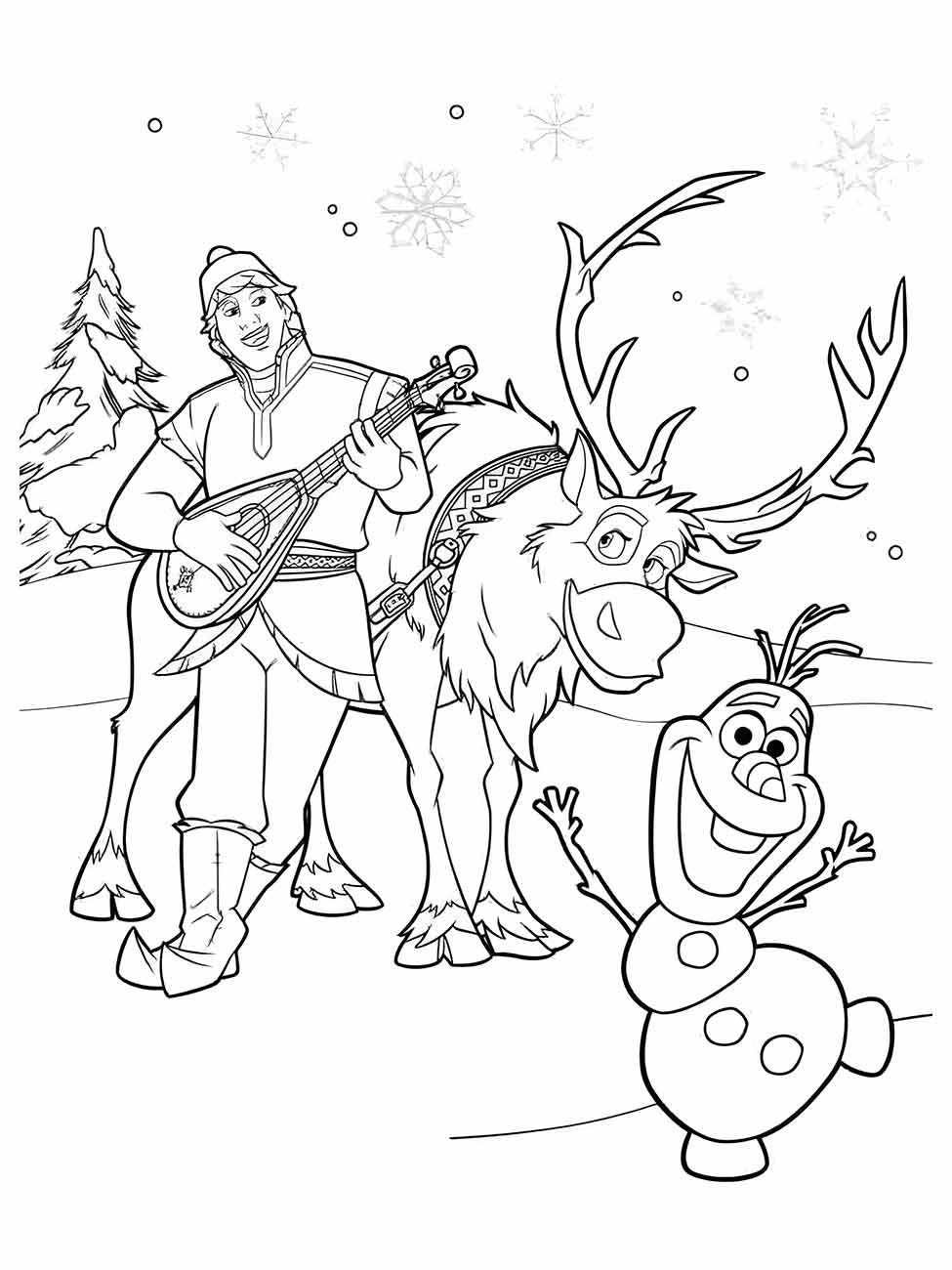 Desenho Kristoff, Sven e Olaf para Colorir