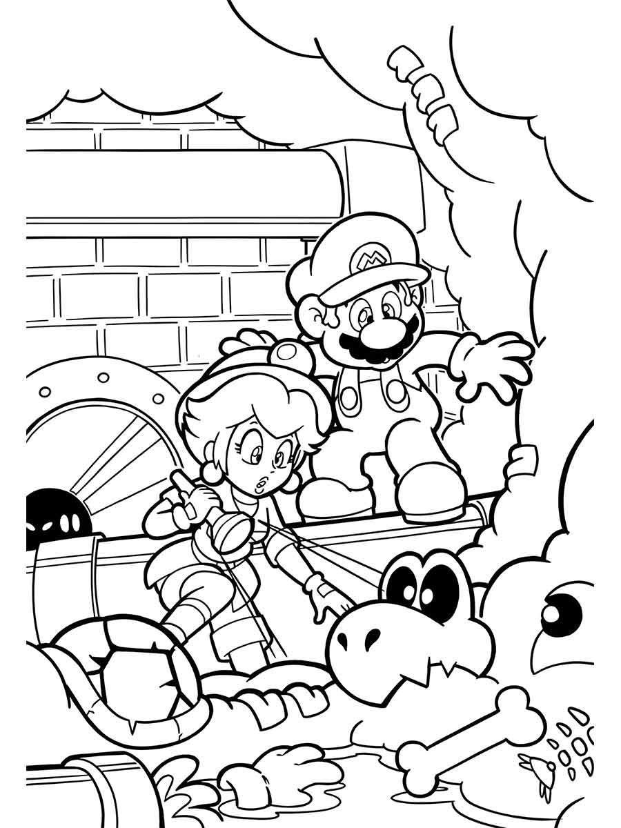 Desenho para colorir de Mario e seus amigos em uma aventura.