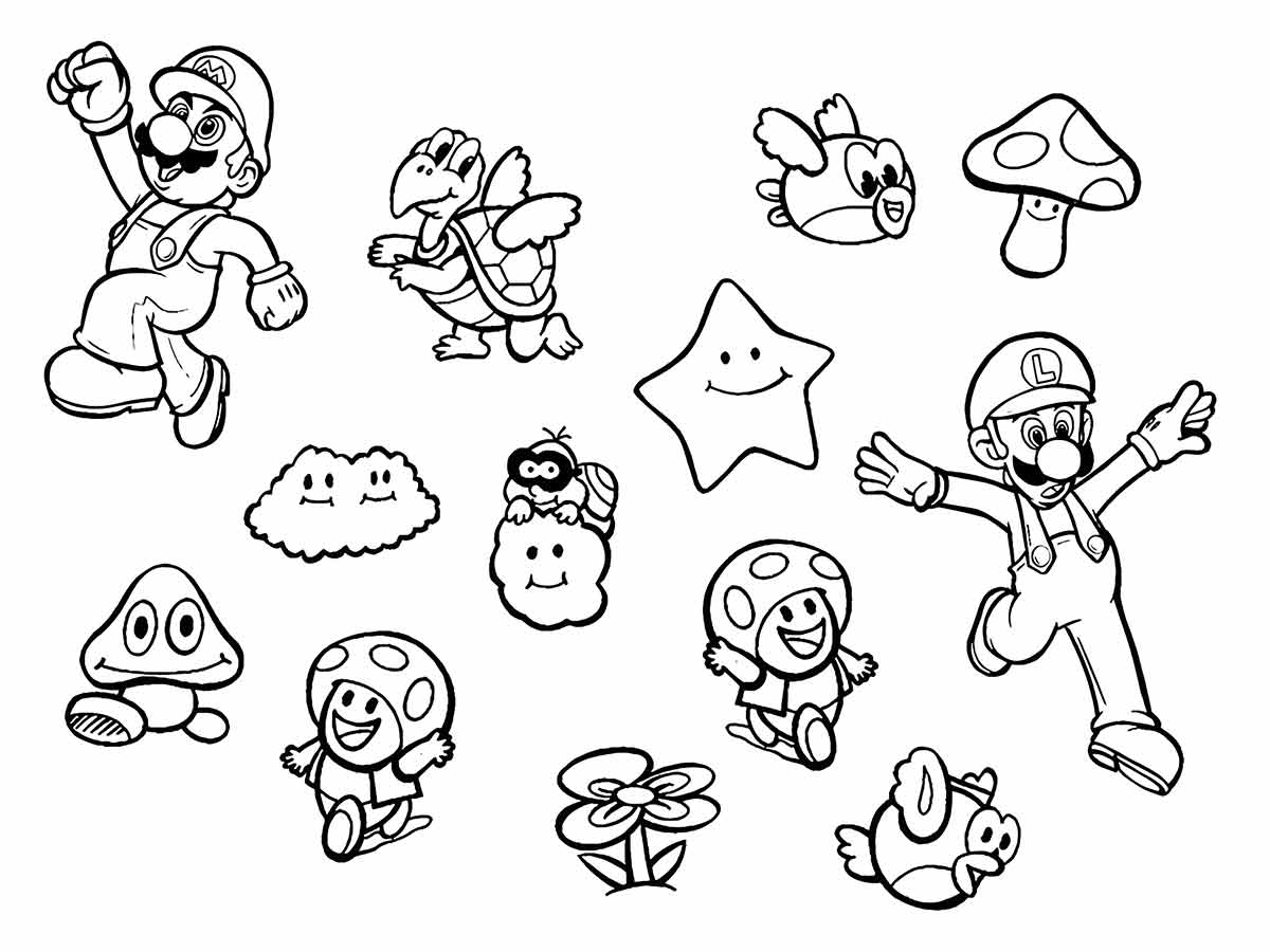 Diversos desenhos do Mario Bros para colorir