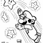 Desenho para colorir de Mario pulando em direção a uma estrela.