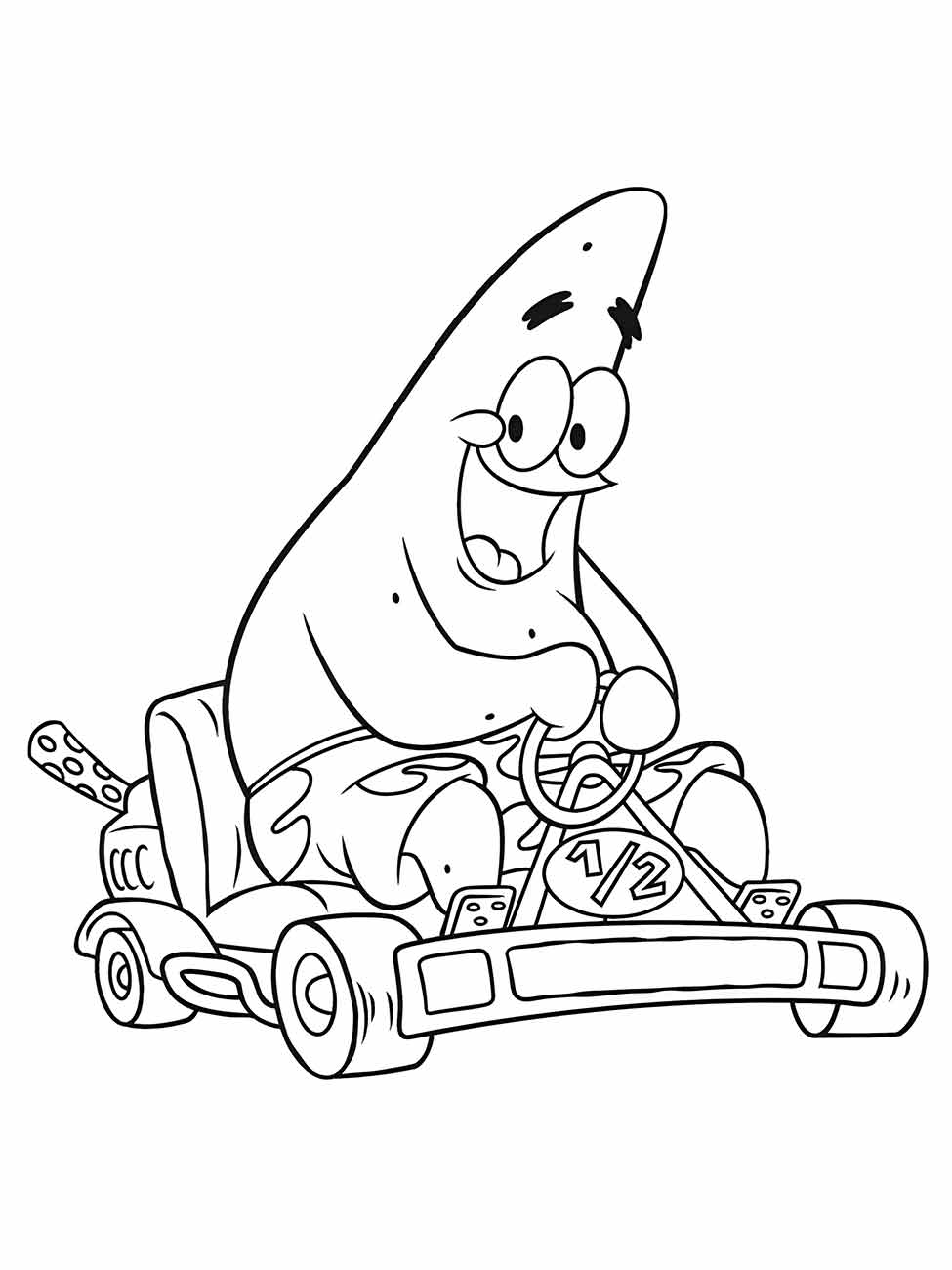 Patrick dirigindo kart para colorir - Bob Esponja