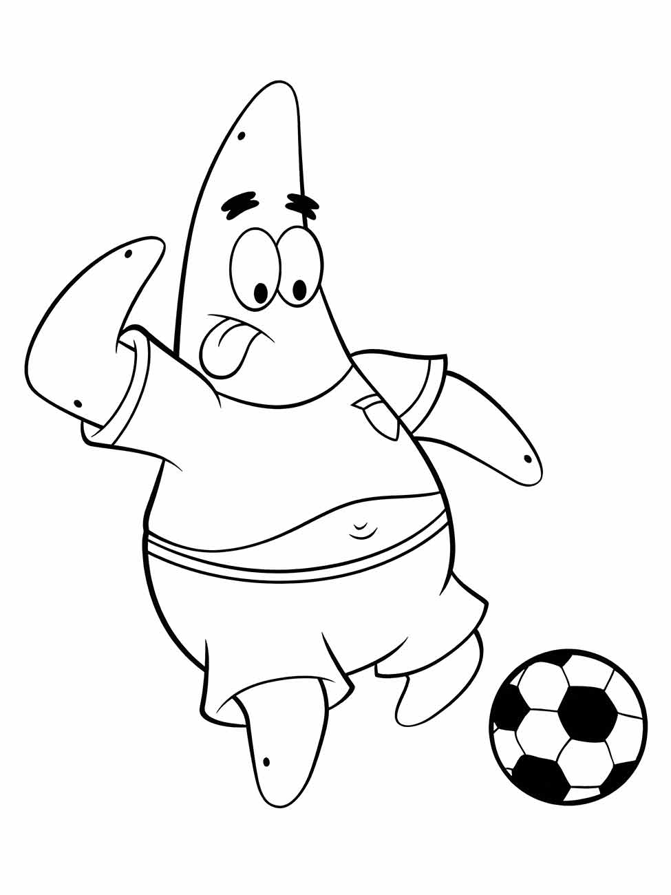 Patrick chutando a bola para colorir - Bob Esponja