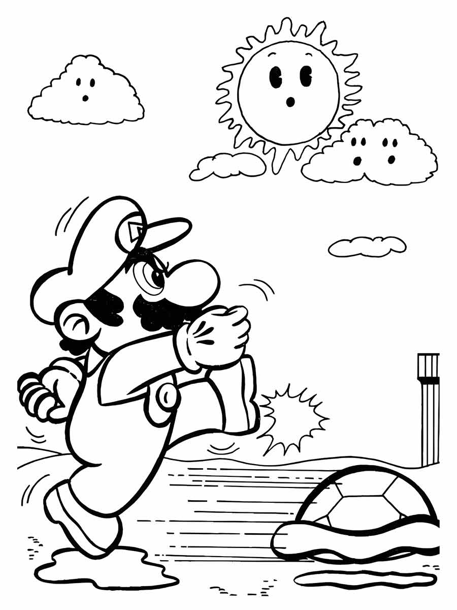 Desenho para colorir de Mario com uma tartaruga.