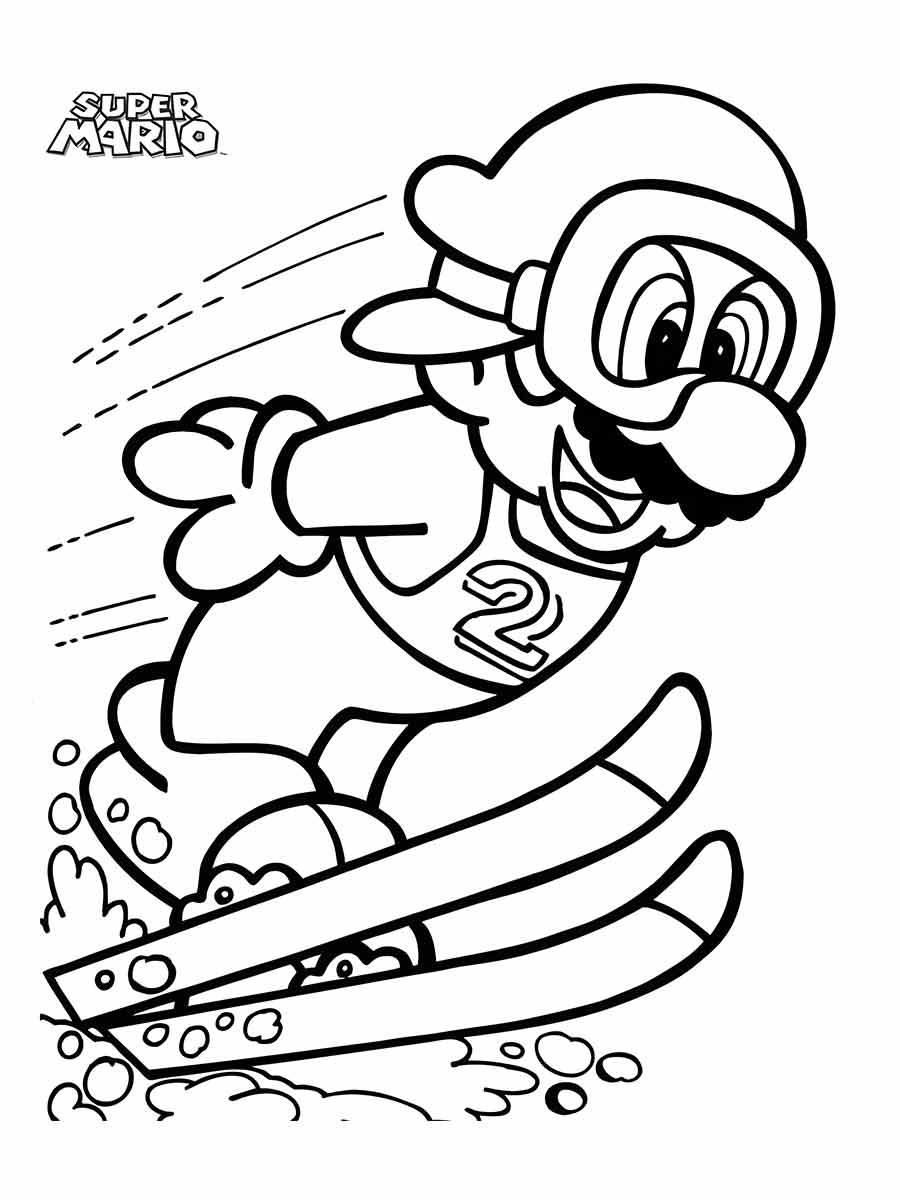 Desenho para colorir de Super Mario esquiando