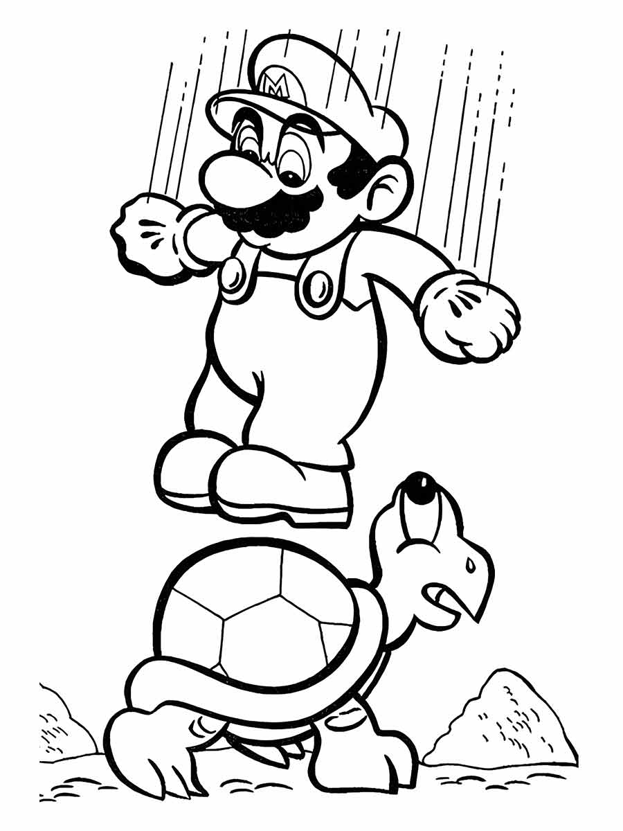 Desenho para colorir de Mario pulando sobre Koopa Troopa