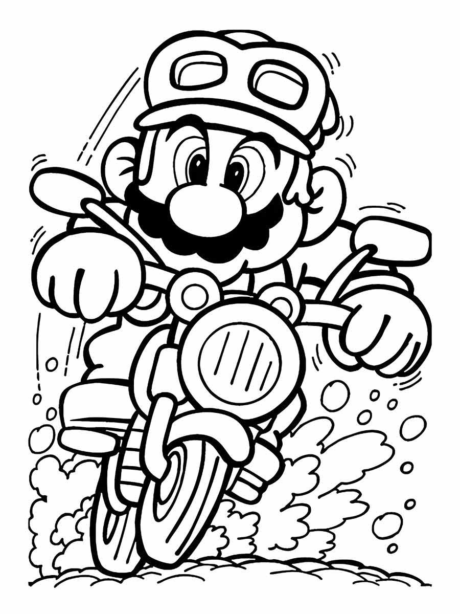 Desenho para colorir de Mario Bros em uma motocicleta.