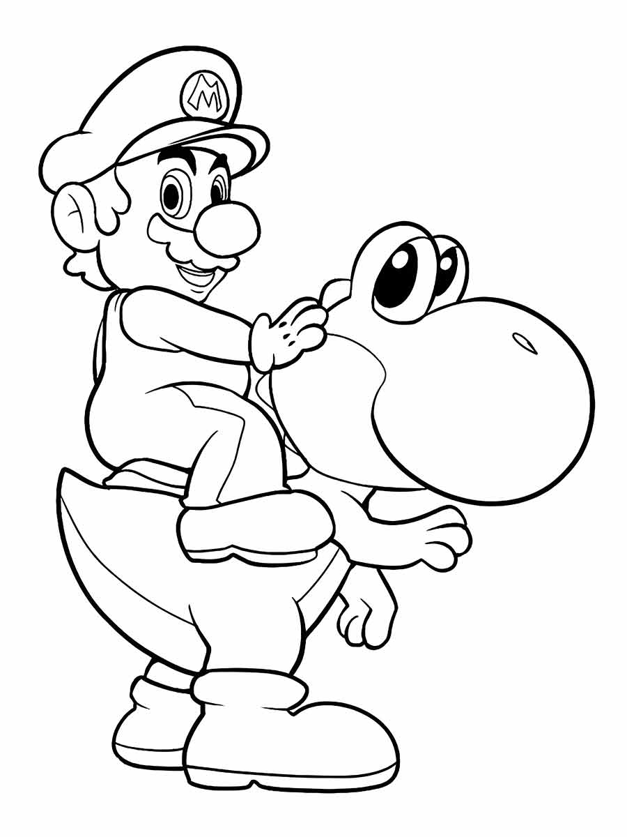 Desenho para colorir de Mario montando em Yoshi