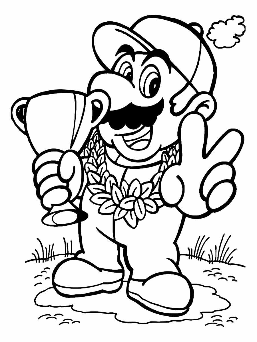 Desenho para colorir de Mario com um troféu