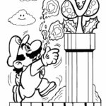 Desenho para colorir de Mario atacando uma planta piranha (Piranha Plant).