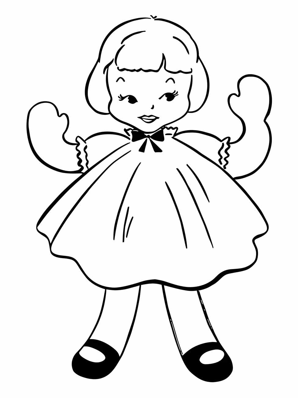 Desenho para colorir de uma menina sorridente.